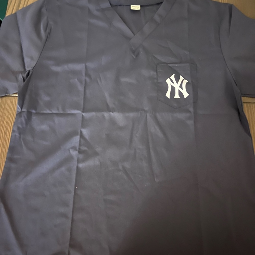 Navy Blue V-Neck Scrub Top with NY Logo